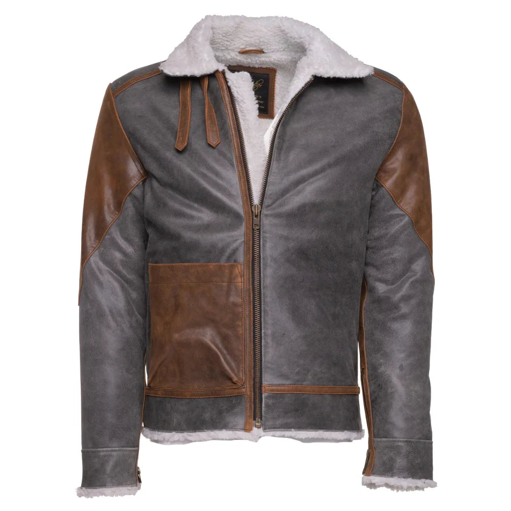 Scott's Patched Leather jacket with Sherpa Lining