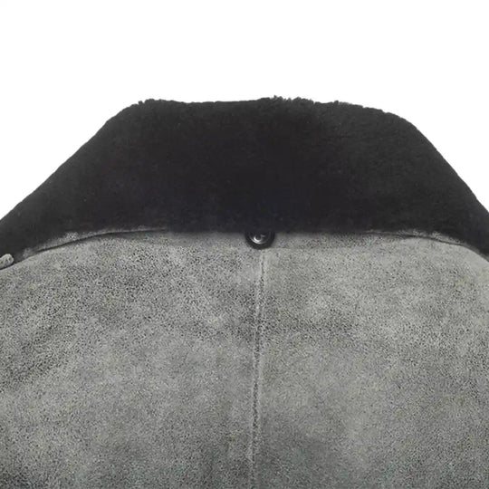 Ryder vintage grey leather coat with fur collar