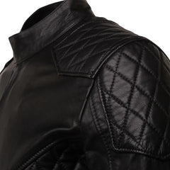 Welsh's moto style leather jacket with diamond stitching details