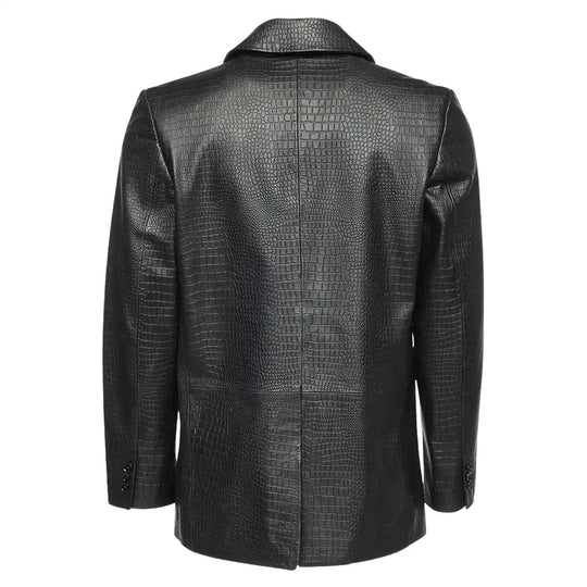 Croc print black leather blazer