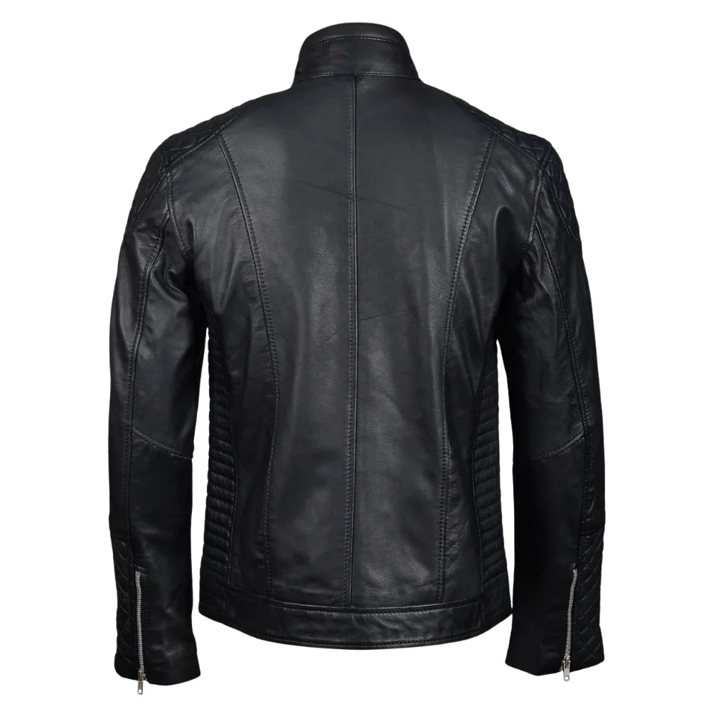 Tyrons moto style leather jacket with quilted detailing