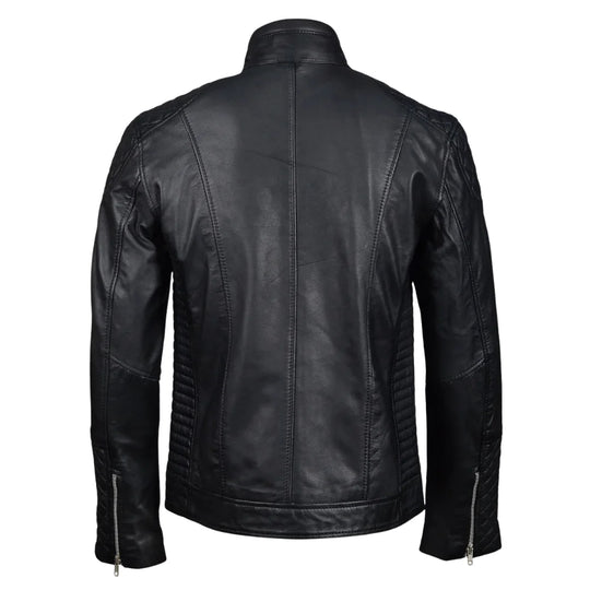 Tyrons moto style leather jacket with quilted detailing