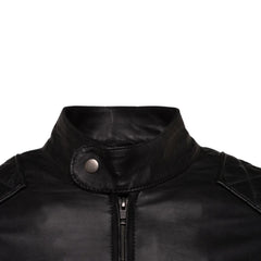 Welsh's moto style leather jacket with diamond stitching details