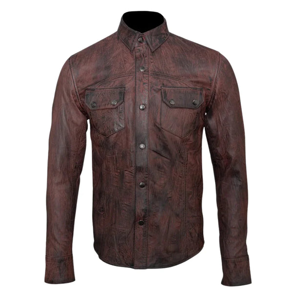 Distressed brown Leather Shirt