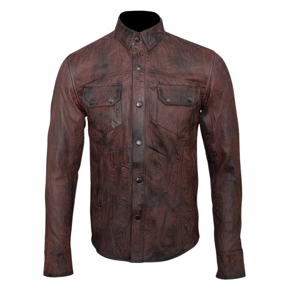 Distressed brown Leather Shirt