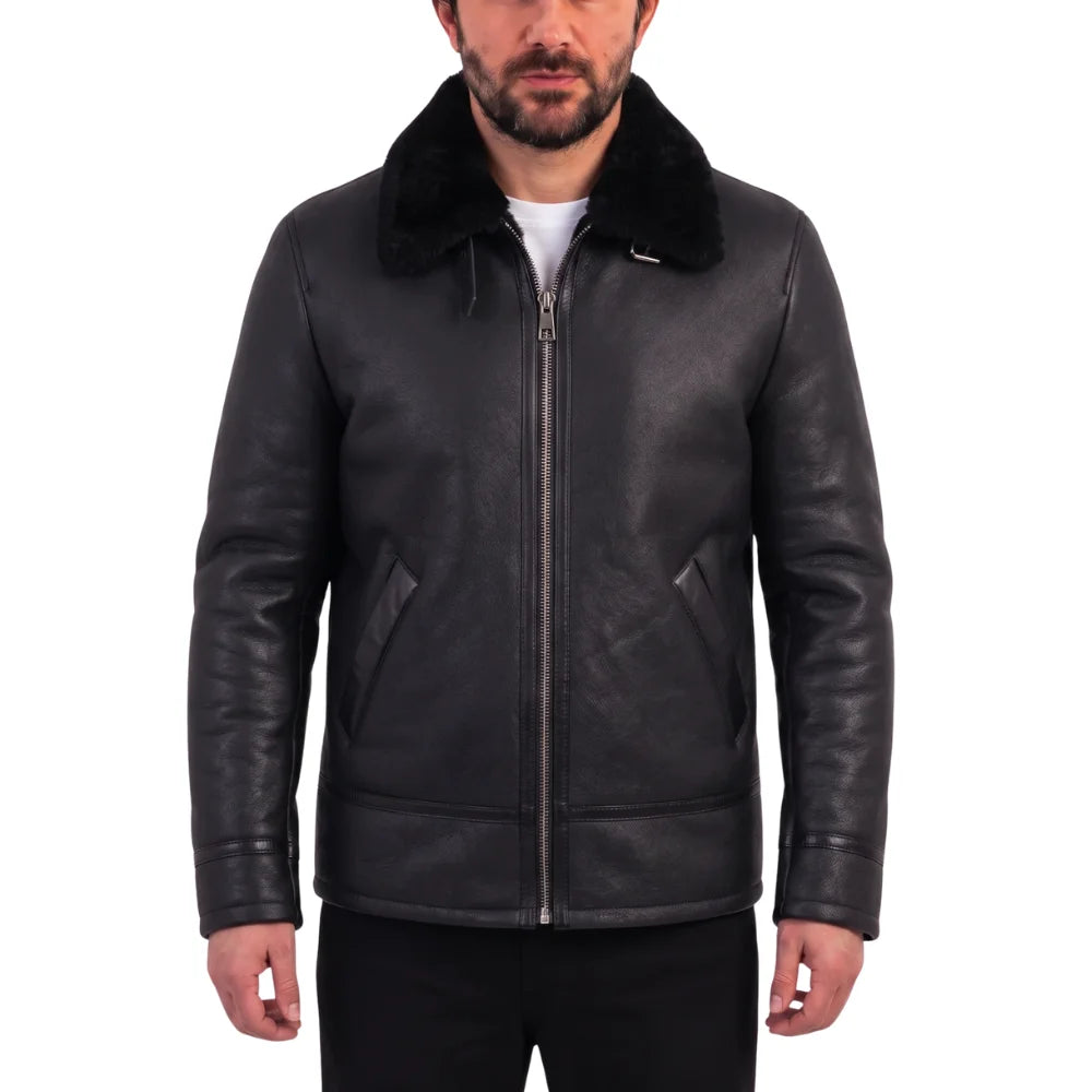 Black B3 Bomber Aviator Shearling Jacket