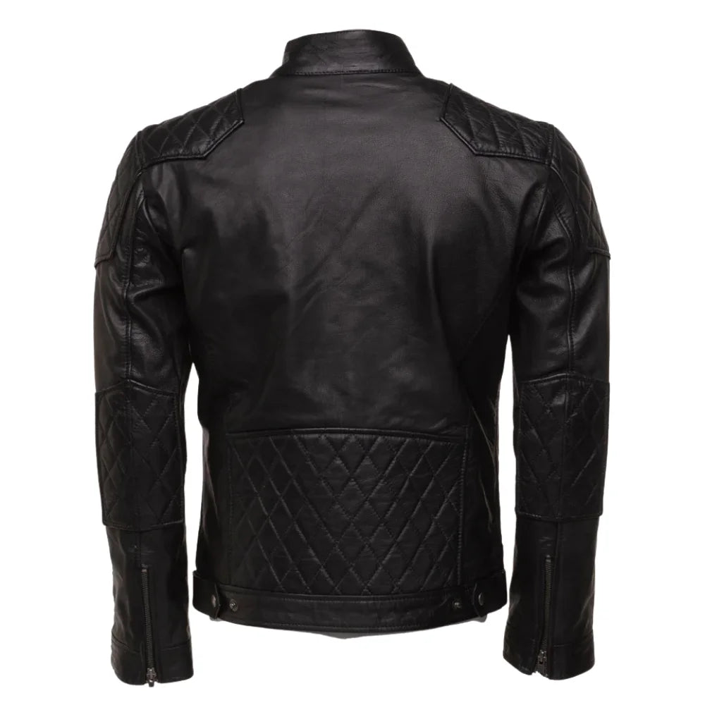 Welsh's moto style leather jacket with diamond stitching details