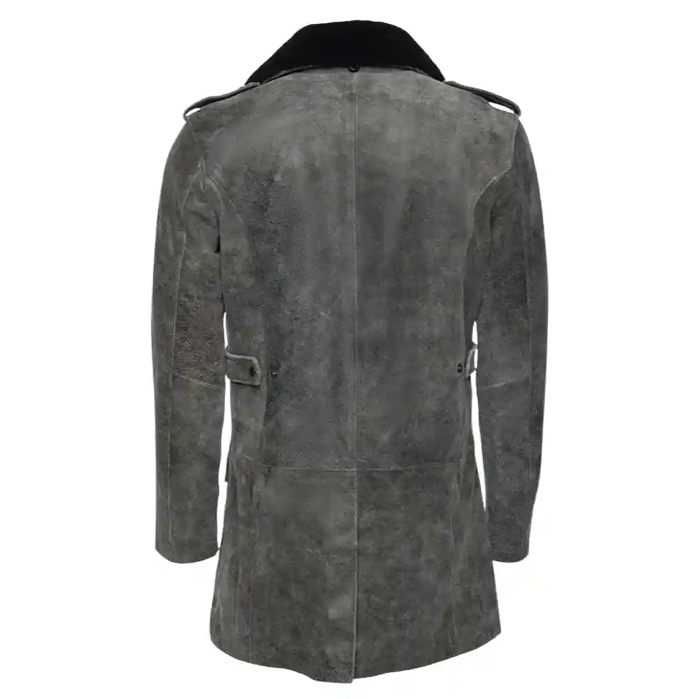 Ryder vintage grey leather coat with fur collar