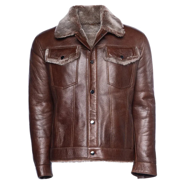 Dashiell brown trucker shearling jacket