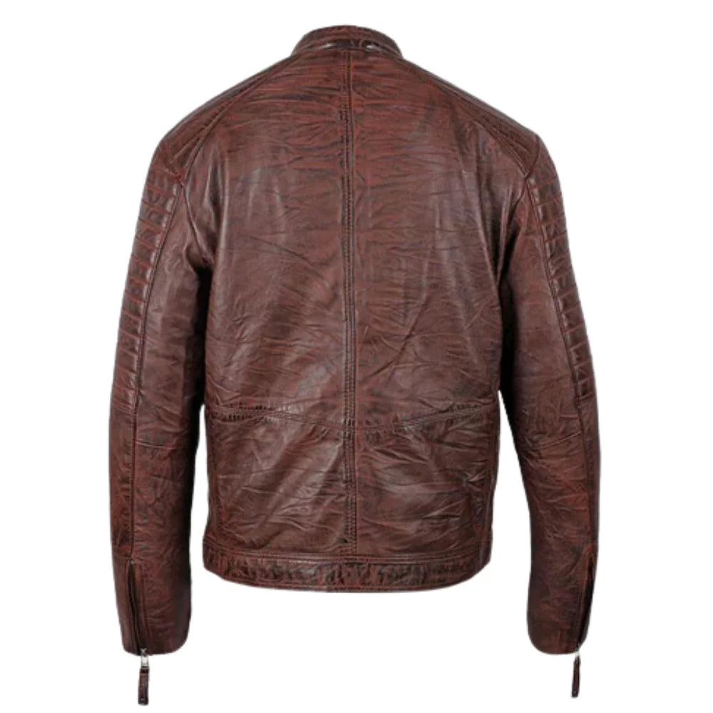 Men's Sal Wrinkled Brown Cafe racer Leather Jacket