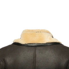 Alex's Brown Shearling Driving Coat back close up brown leather texture