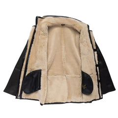 Alex's Brown Shearling Driving Coat hem detail long leather coat