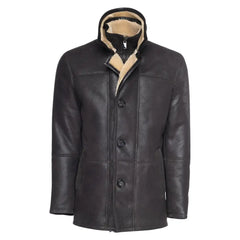 Alex's Brown Shearling Driving Coat side angle winter leather coat