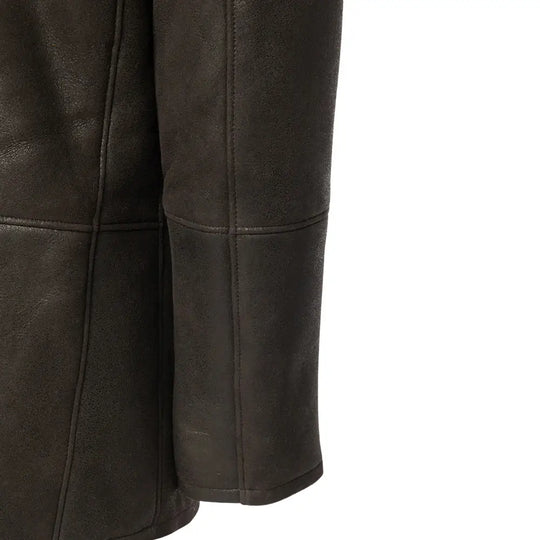 Alex's Brown Shearling Driving Coat sleeve detail brown leather cuff