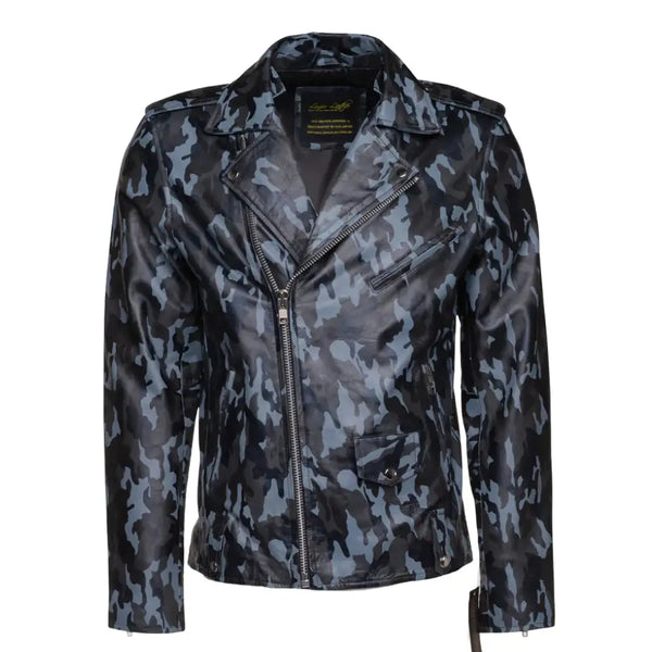 Aman Dowling's Blue Camouflage Leather Biker Jacket