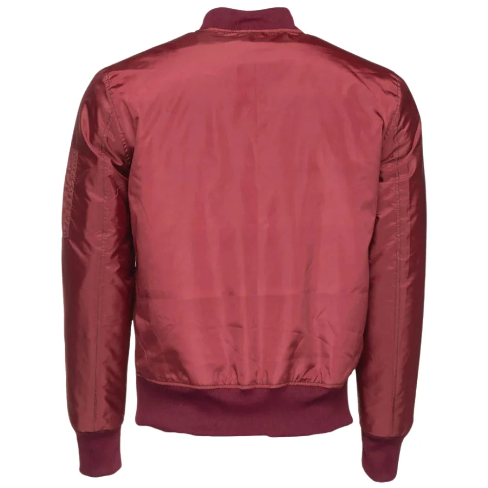 Archer's Maroon Nylon Flight Jacket back view on a white background