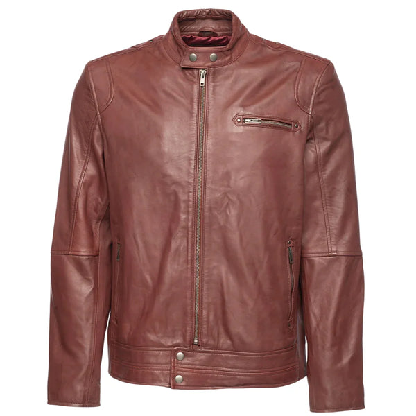 Arthur burgundy café racer leather jacket