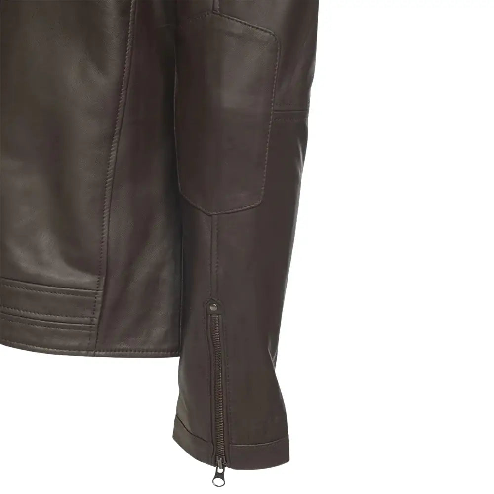 Arthur Dark Brown Café Racer Leather Jacket cuff detail leather biker jacket