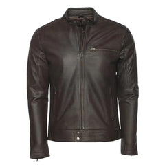 Arthur Vintage Brown Café Racer Leather Jacket front angle brown leather biker jacket cafe racer style