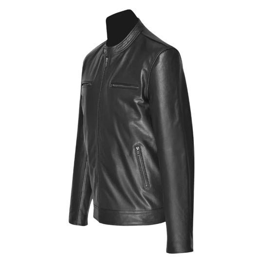 Bandit Black Cafe Racer Heavy Leather Jacket side profile heavy leather biker jacket silhouette