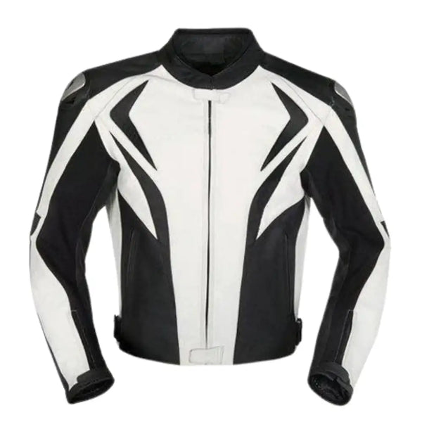 Black & White Armored Leather Motorcycle Jacket