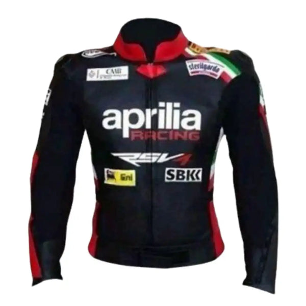 Black Aprilla Armored Leather Motorcycle Jacket
