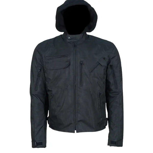 Black Hooded Air-Ventilation Textile Motorcycle Jacket