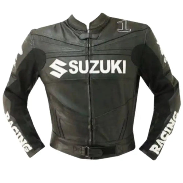 Black Armored Suzuki Leather Motorcycle Jacket