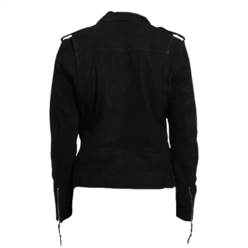 Biker style suede leather jacket with waist belt