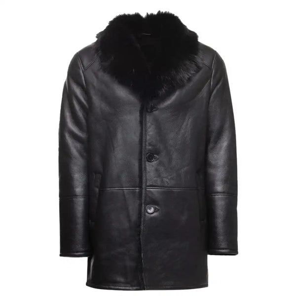 Black shearling trench coat with Toscana fur trim