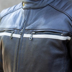 Black Armored Cafe Racer Leather Motorcycle Jacket close up protective armor padding