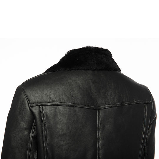 Black Denim Jacket Style Shearling Jacket rear view denim style jacket