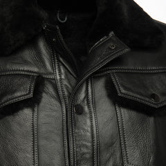 Black Denim Jacket Style Shearling Jacket close up denim style seams