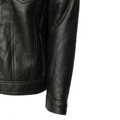 Black Denim Jacket Style Shearling Jacket sleeve detail black leather cuff