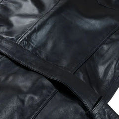 Black Leather Belted and Double Breasted Trench Coat belt strap detail leather coat