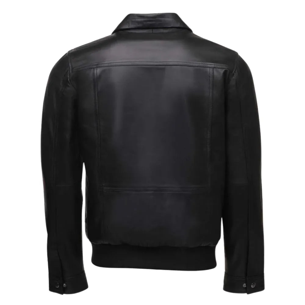 Black Leather Jacket with Collars back view black leather jacket