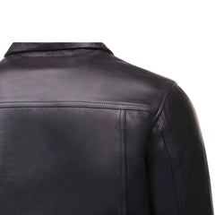Black Leather Jacket with Collars close up back leather panel