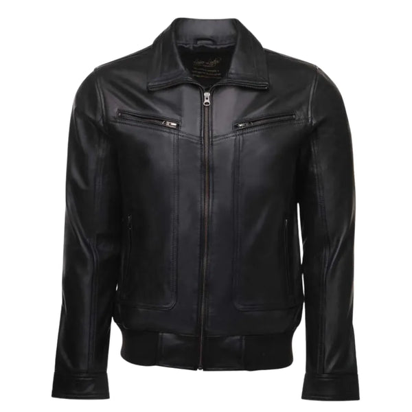 Black Leather Jacket with Collar