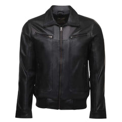 Black Leather Jacket with Collars front view black leather jacket with classic collar design