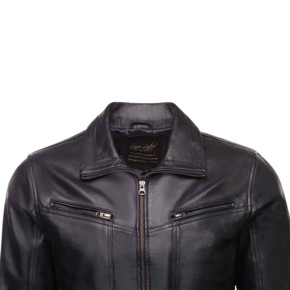Black Leather Jacket with Collars close up black leather texture