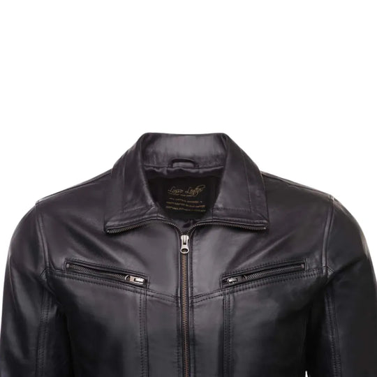 Black Leather Jacket with Collars close up black leather texture