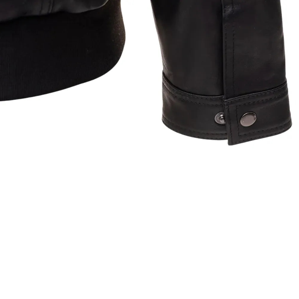Black Leather Jacket with Collars sleeve detail black leather cuff