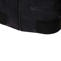 Black Leather Jacket with Collars close up zipper on leather jacket