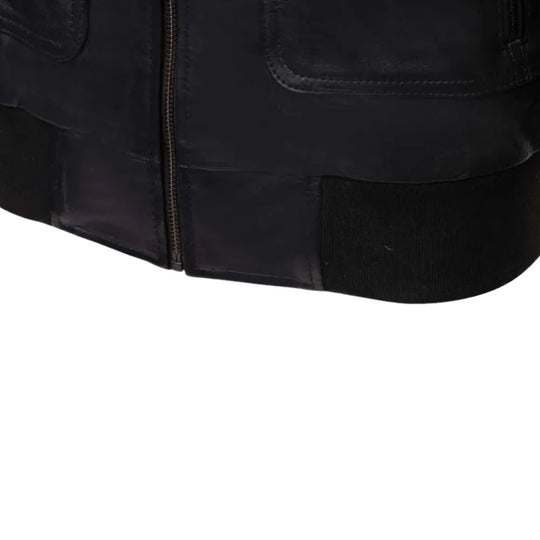 Black Leather Jacket with Collars close up zipper on leather jacket