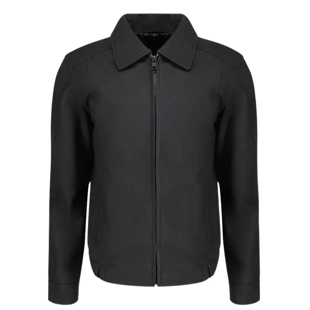 Blaze Matte Black Classic Leather Jacket front view matte black leather jacket with classic design