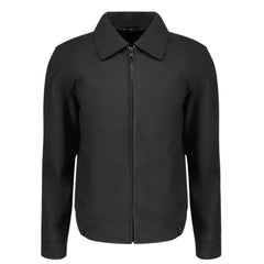 Blaze Matte Black Classic Leather Jacket front view matte black leather jacket with classic design