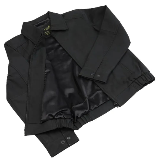 Blaze Matte Black Classic Leather Jacket close up matte leather texture