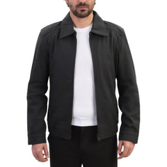 Model wearing Blaze Matte Black Classic Leather Jacket black leather jacket outfit