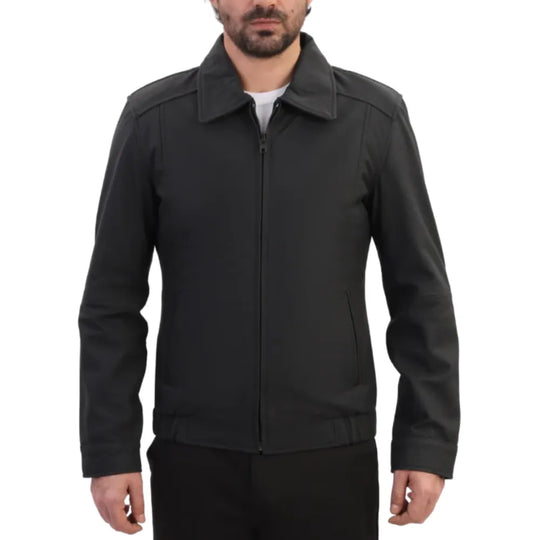 Model styling Blaze Matte Black Classic Leather Jacket minimalist leather jacket look