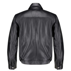 Bomber Leather Jacket with Spread Collars back profile classic black leather jacket